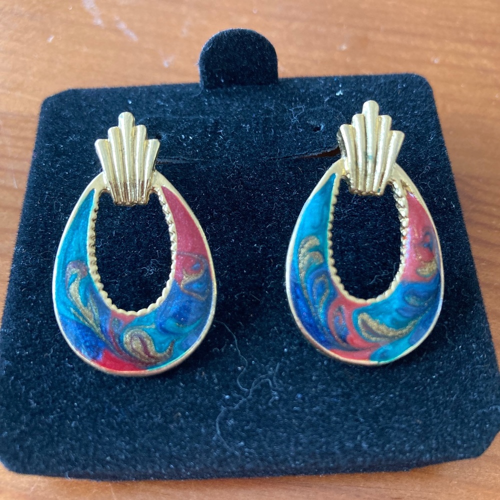 Multicolored cloisonné earrings